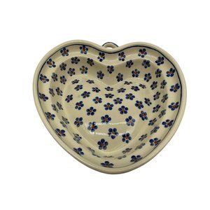 Heart Shaped Polish Ceramic Floral Serving Bowl Vintage Made in Poland